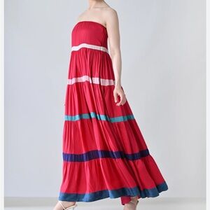 Samant Chauhan pink strapless dress w/ contrasting stripes women’s petite size S